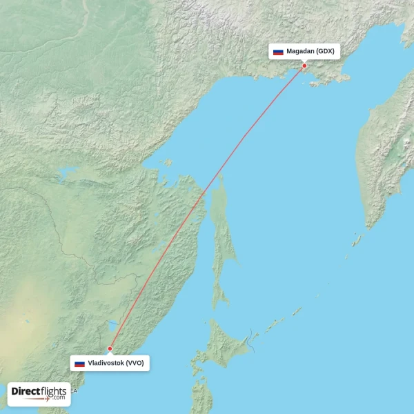 Vladivostok - Magadan direct flight map