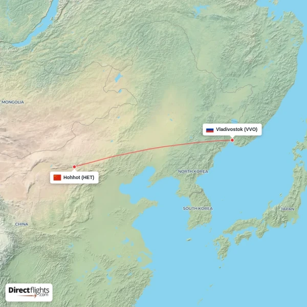 Vladivostok - Hohhot direct flight map