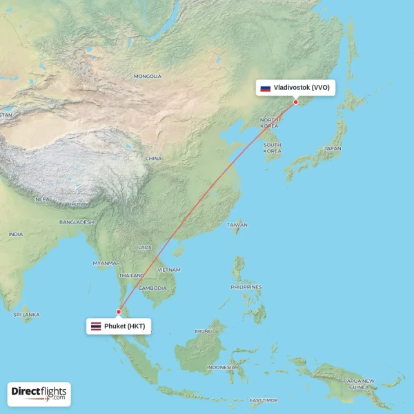 Vladivostok - Phuket direct flight map