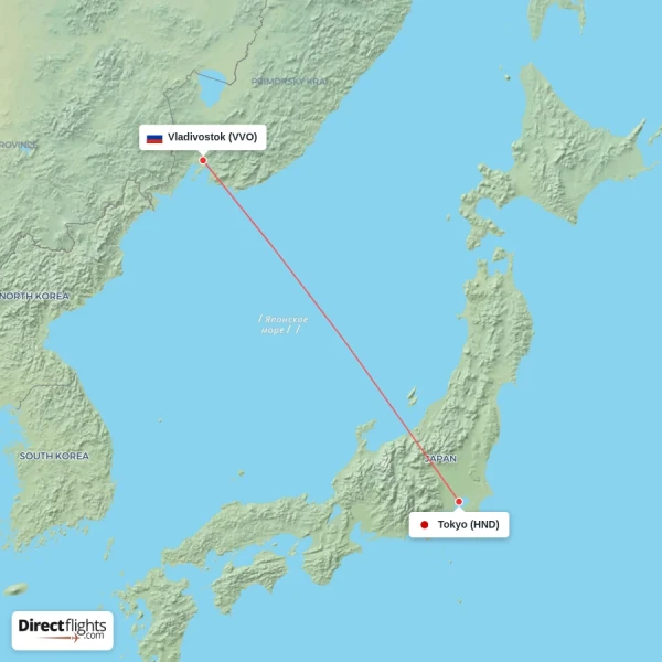 Vladivostok - Tokyo direct flight map