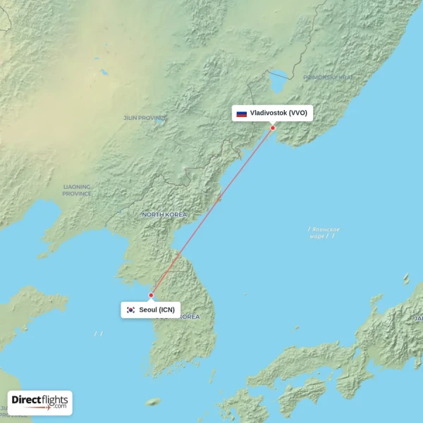 Vladivostok - Seoul direct flight map