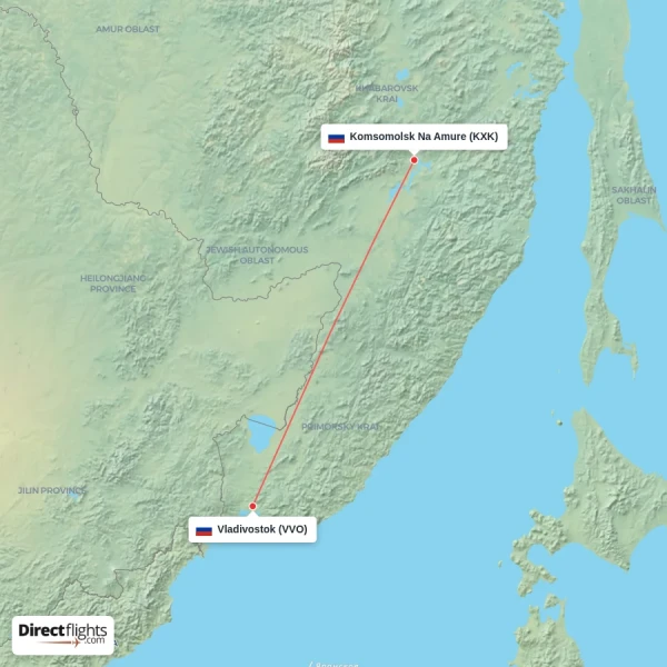 Vladivostok - Komsomolsk Na Amure direct flight map