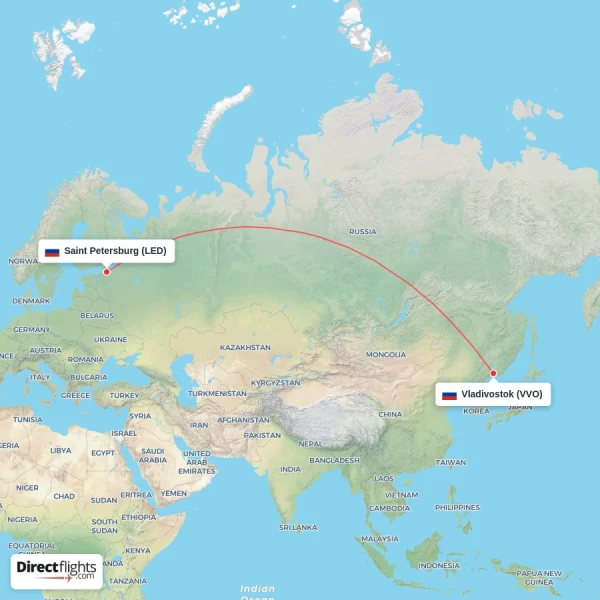 Vladivostok - Saint Petersburg direct flight map