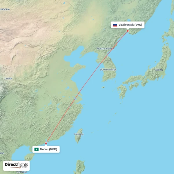 Vladivostok - Macau direct flight map