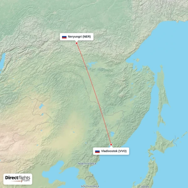 Vladivostok - Neryungri direct flight map