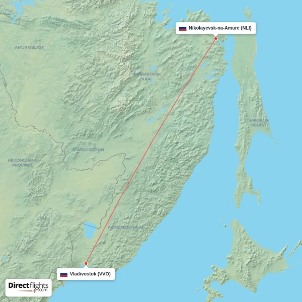 Vladivostok - Nikolayevsk-na-Amure direct flight map