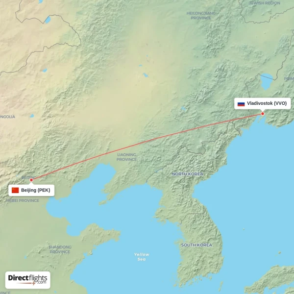 Vladivostok - Beijing direct flight map