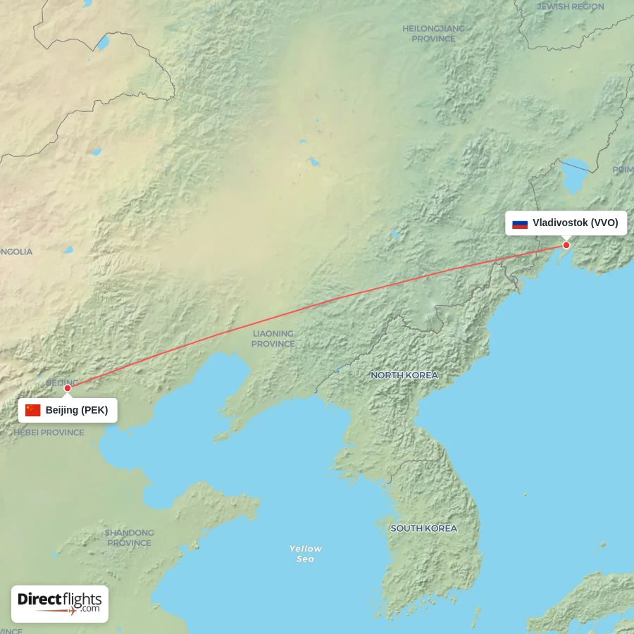 VVO - PEK route map