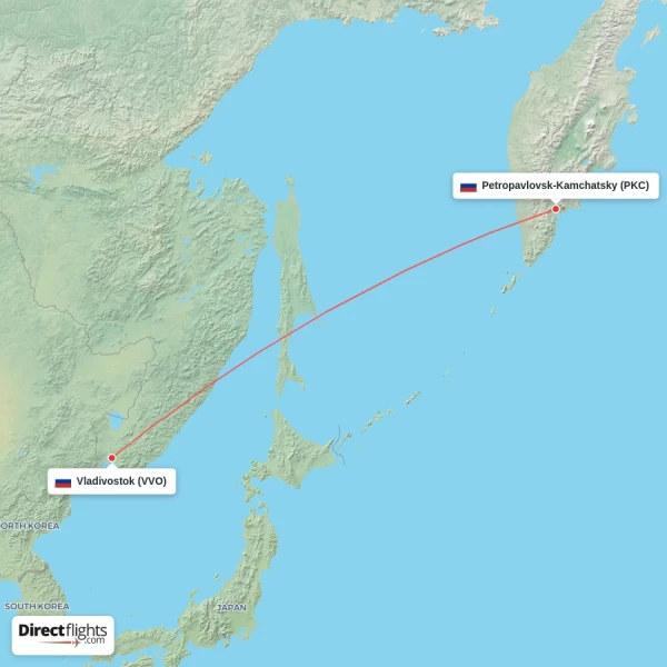 Vladivostok - Petropavlovsk-Kamchatsky direct flight map