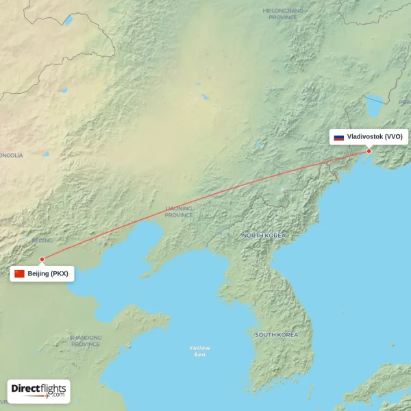 Vladivostok - Beijing direct flight map