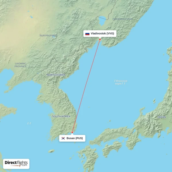 Vladivostok - Busan direct flight map