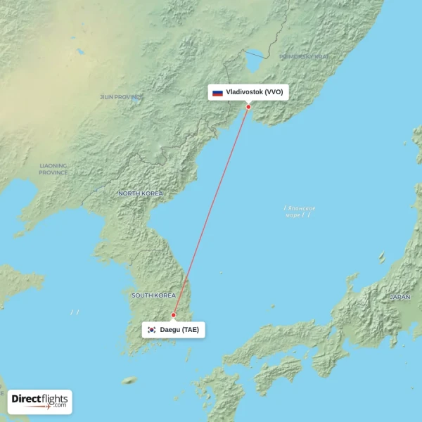 Vladivostok - Daegu direct flight map