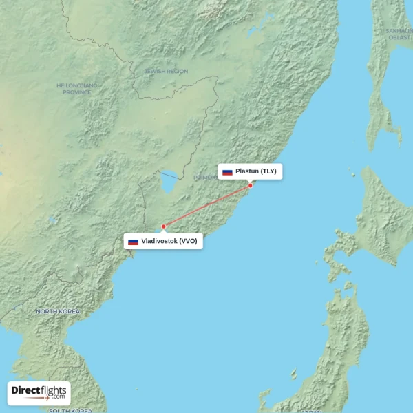 Vladivostok - Plastun direct flight map