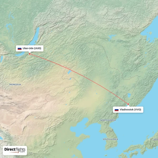 Vladivostok - Ulan-Ude direct flight map