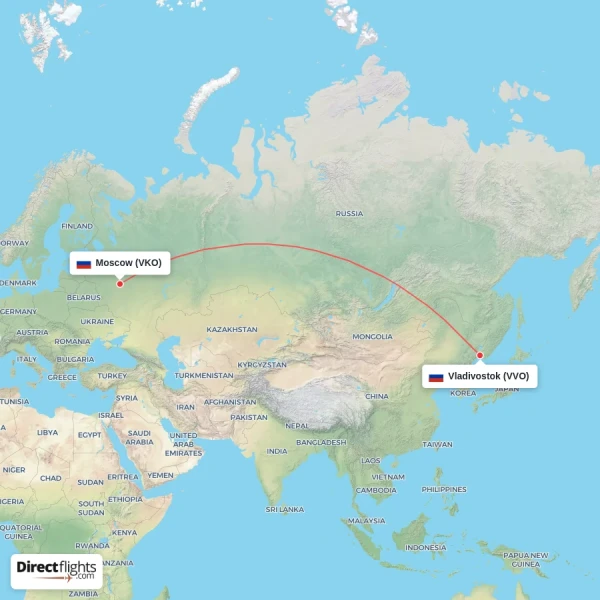 Vladivostok - Moscow direct flight map