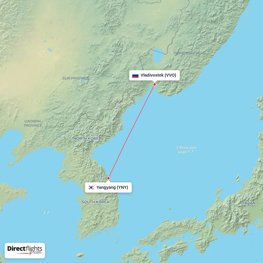 VVO - YNY route map