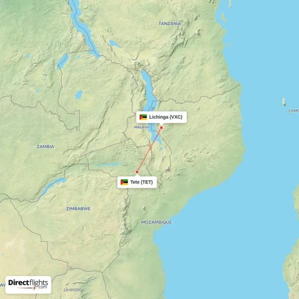 Lichinga - Tete direct flight map