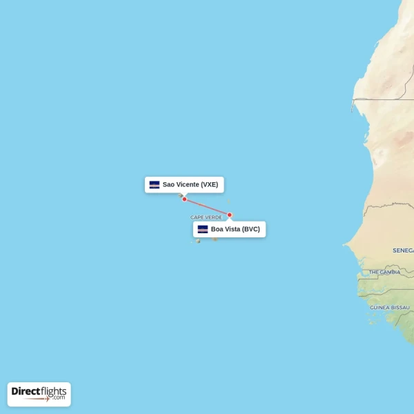Sao Vicente - Boa Vista direct flight map