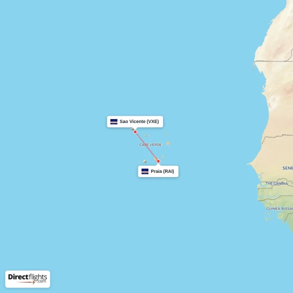 Sao Vicente - Praia direct flight map