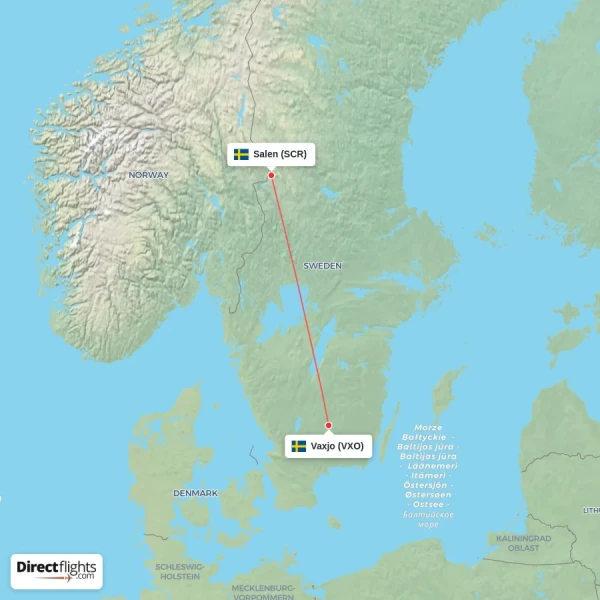 Vaxjo - Salen direct flight map