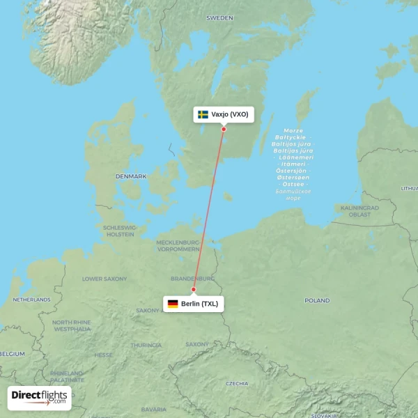 Vaxjo - Berlin direct flight map