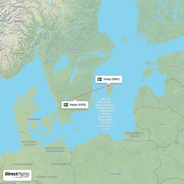 Vaxjo - Visby direct flight map