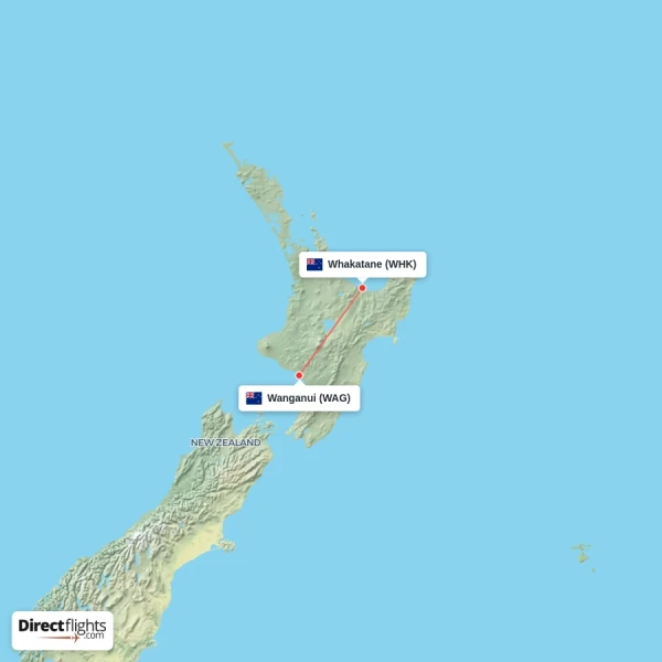 Wanganui - Whakatane direct flight map