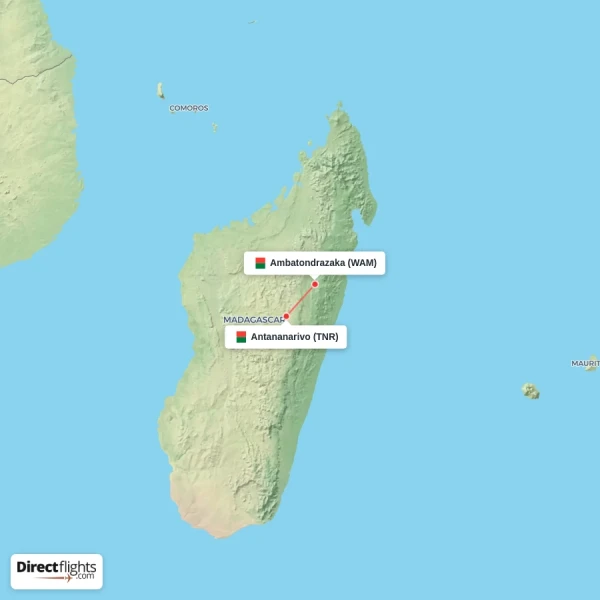 Ambatondrazaka - Antananarivo direct flight map