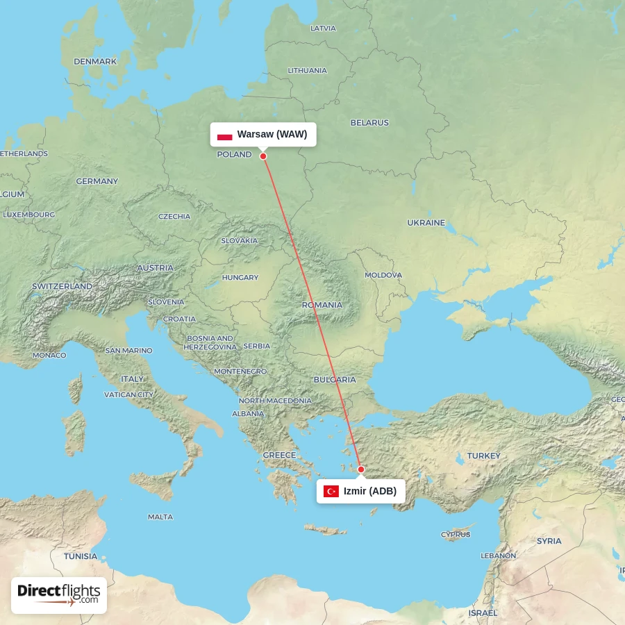 WAW - ADB route map
