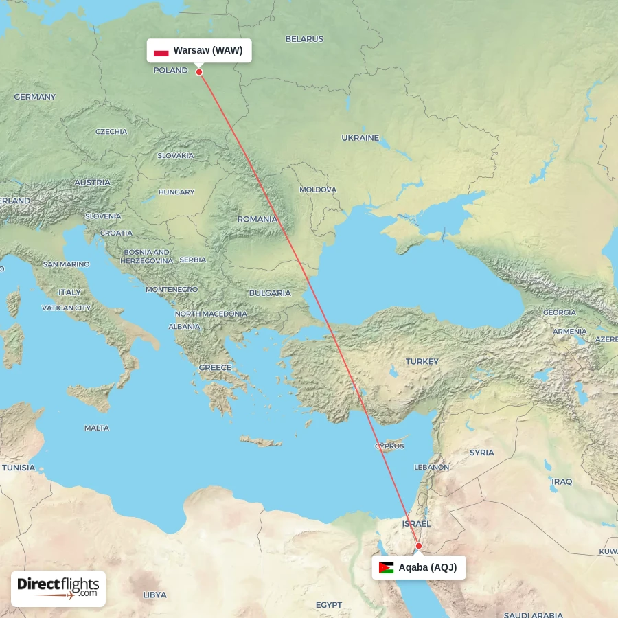 WAW - AQJ route map
