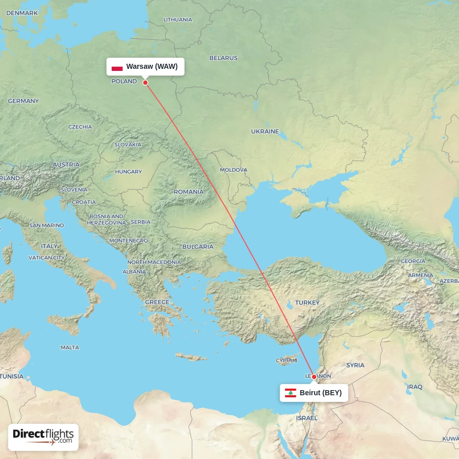 WAW - BEY route map