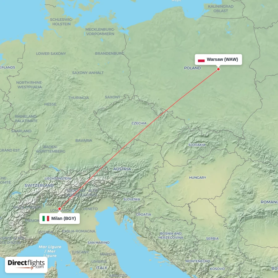 WAW - BGY route map