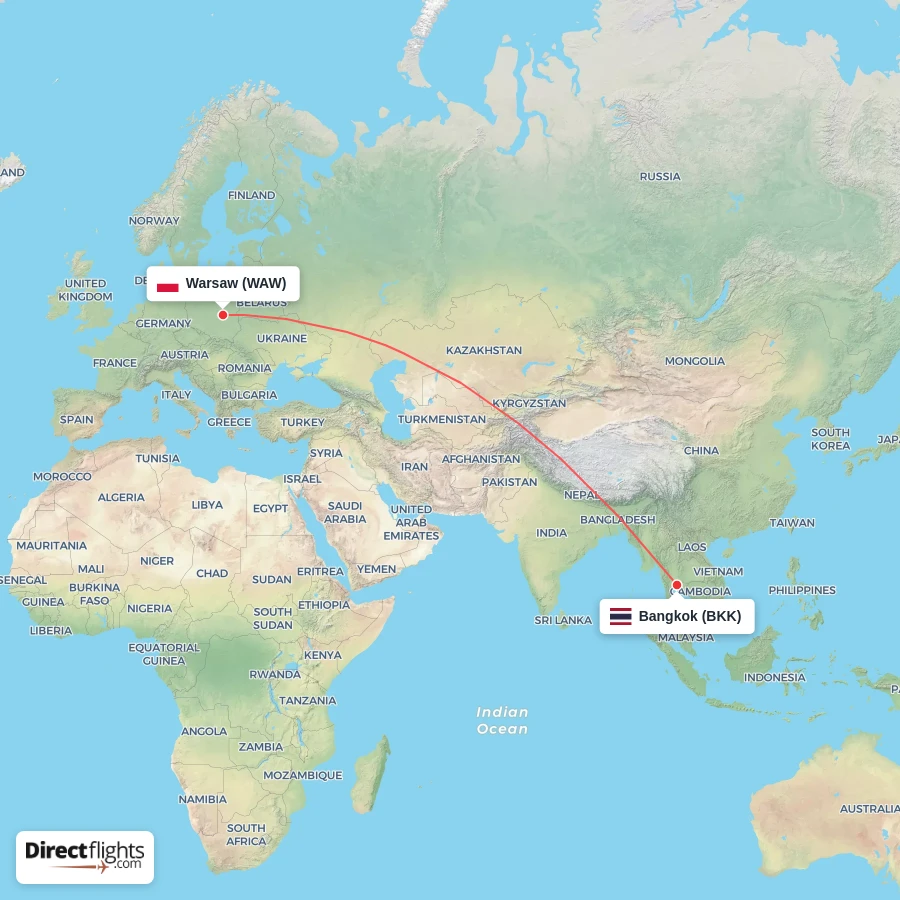 WAW - BKK route map