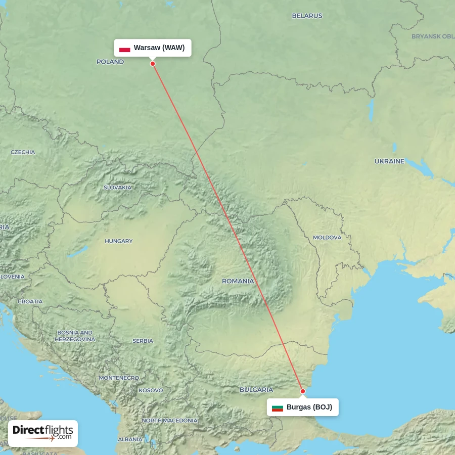 WAW - BOJ route map