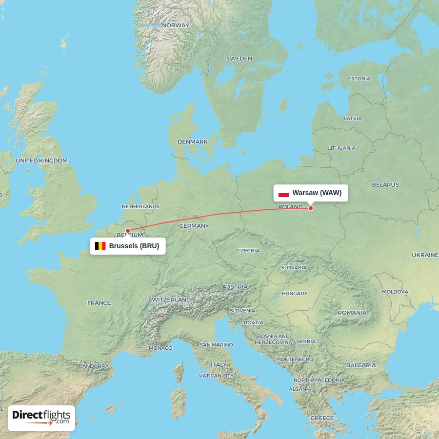 WAW - BRU route map