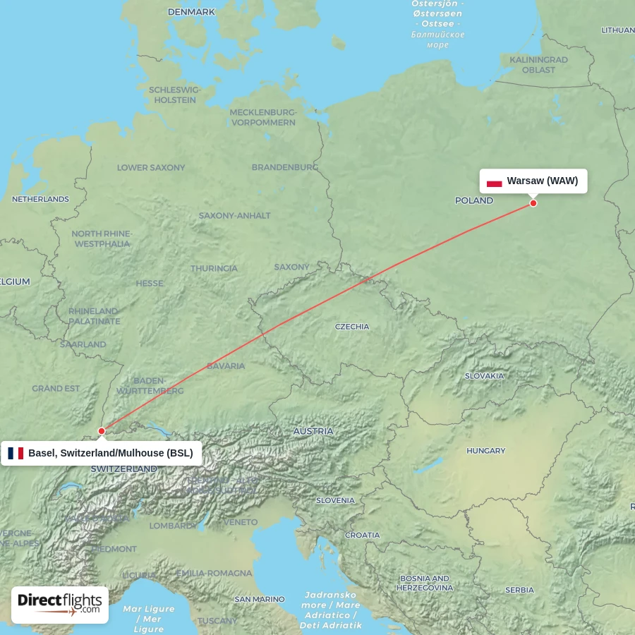 WAW - BSL route map