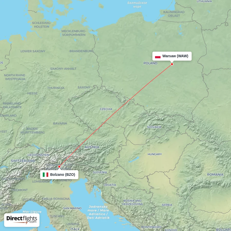 WAW - BZO route map