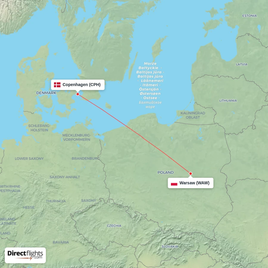 WAW - CPH route map