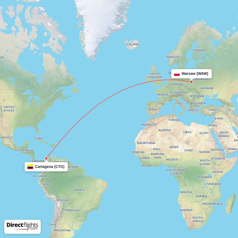 WAW - CTG route map