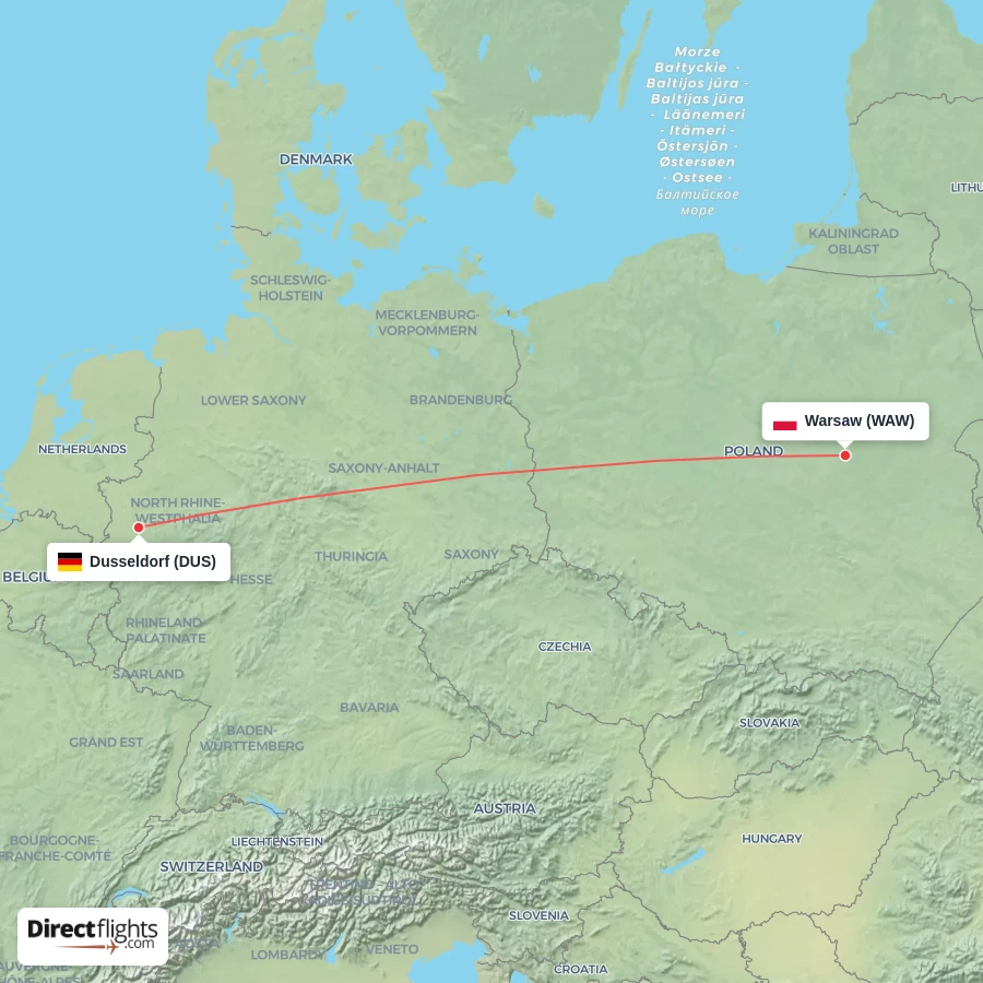 WAW - DUS route map