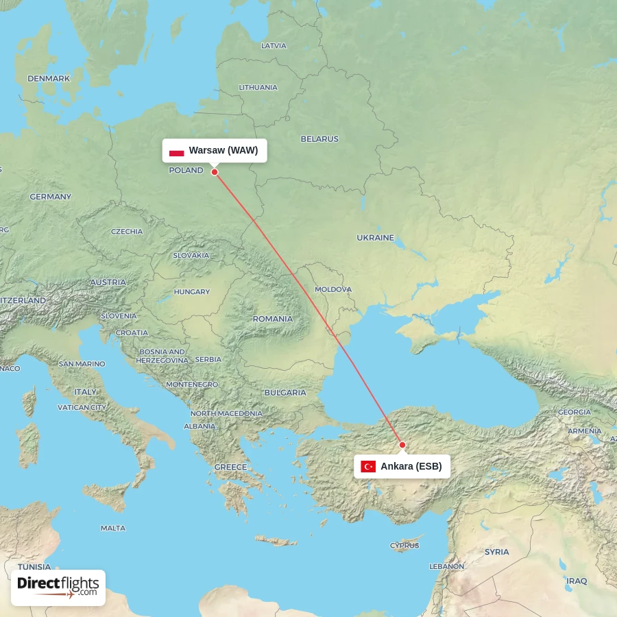 WAW - ESB route map