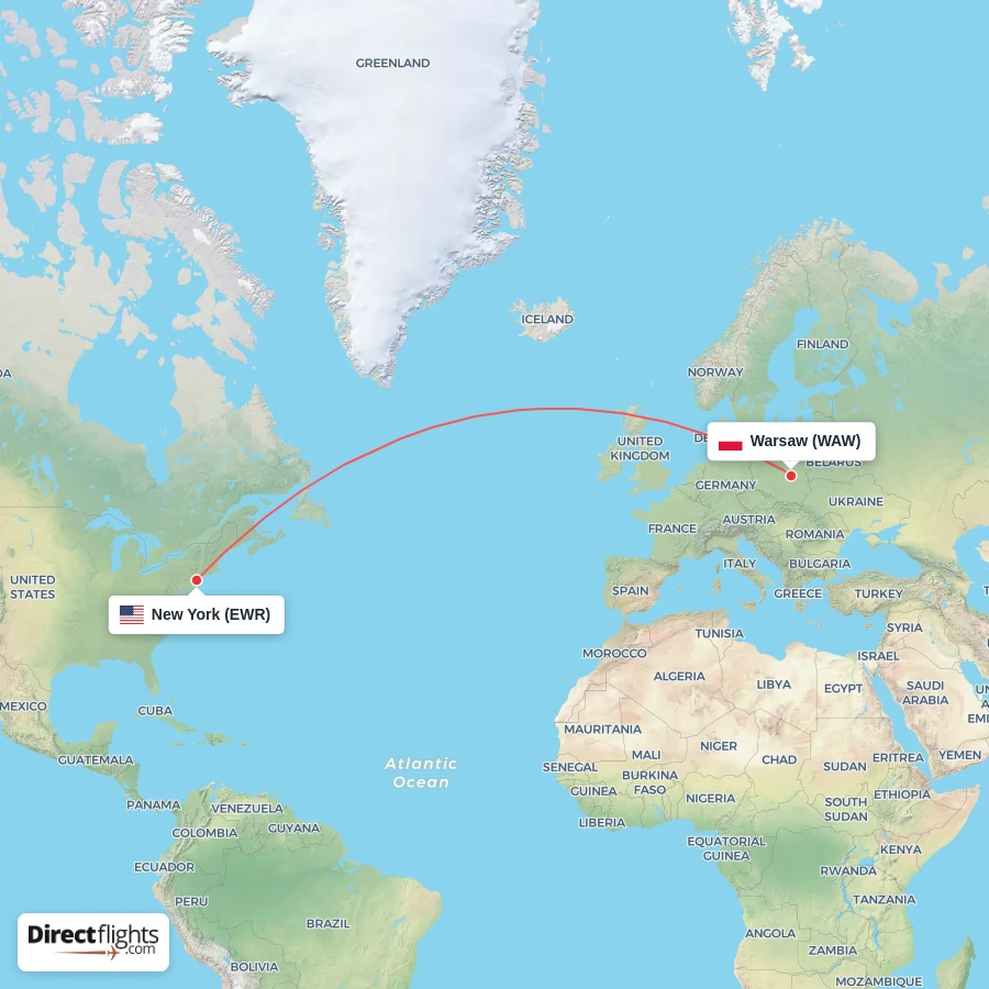 WAW - EWR route map