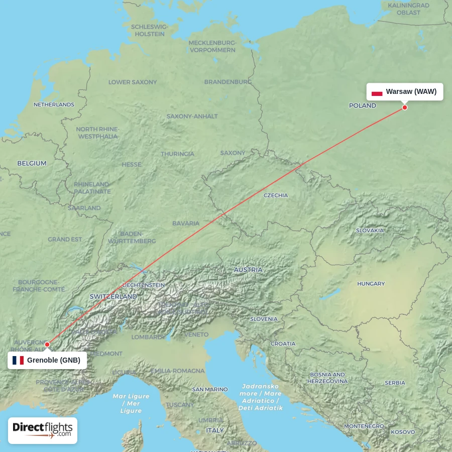 WAW - GNB route map