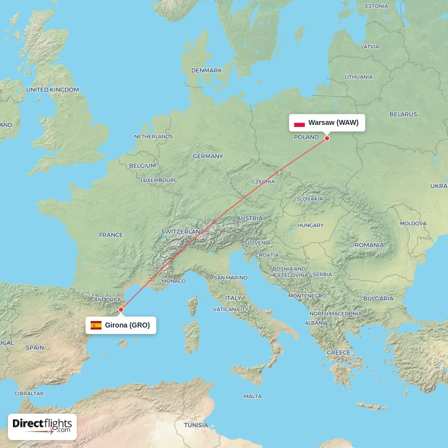 WAW - GRO route map