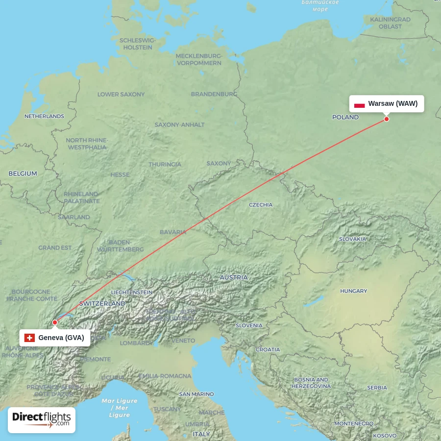 WAW - GVA route map