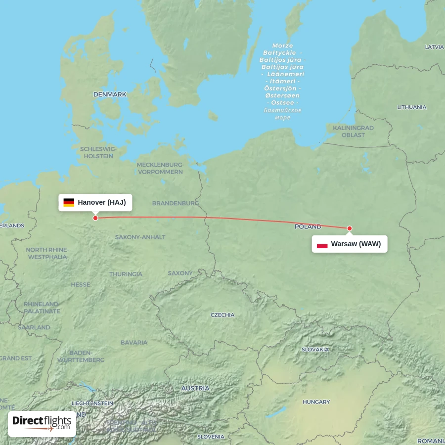 WAW - HAJ route map