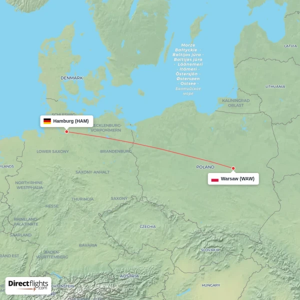 Warsaw - Hamburg direct flight map