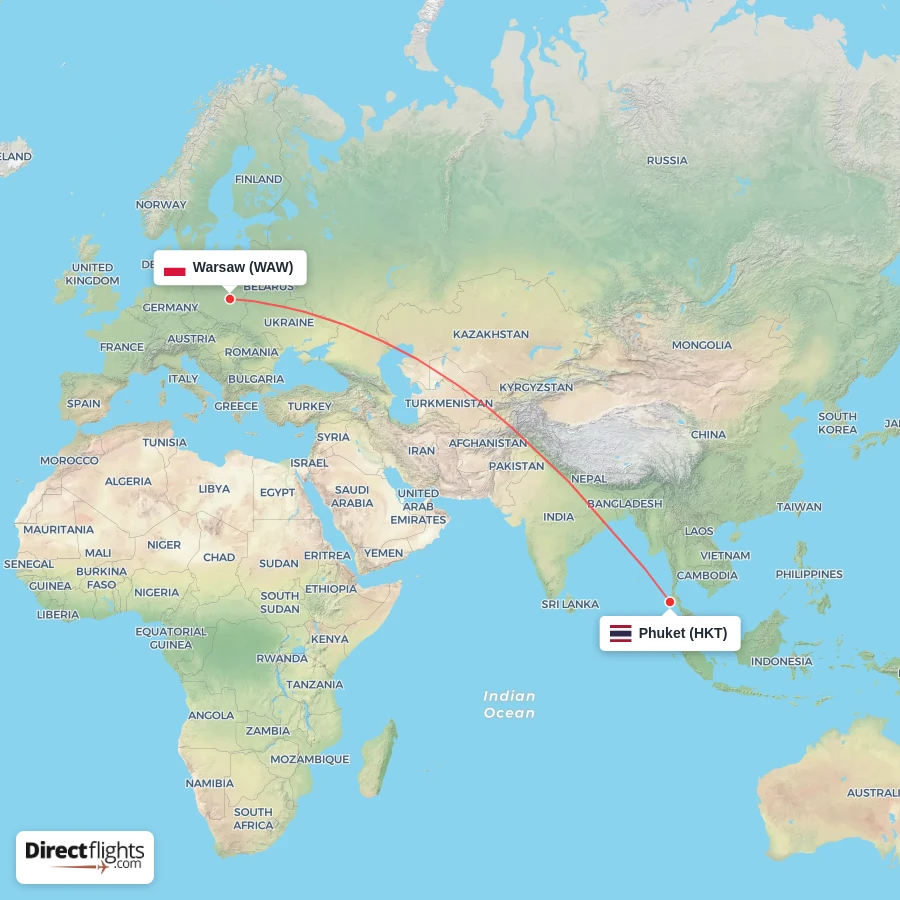 WAW - HKT route map