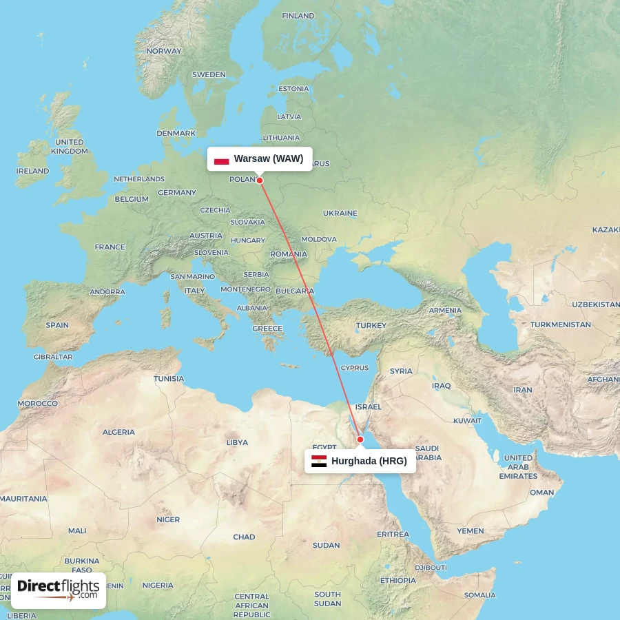 WAW - HRG route map