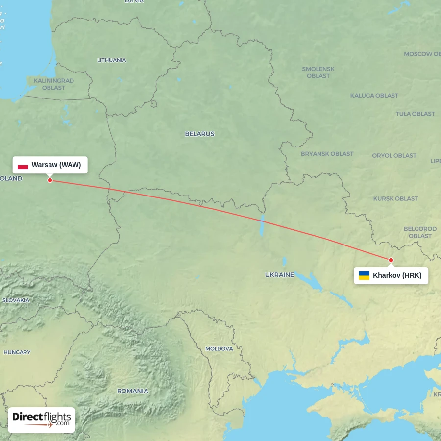 WAW - HRK route map